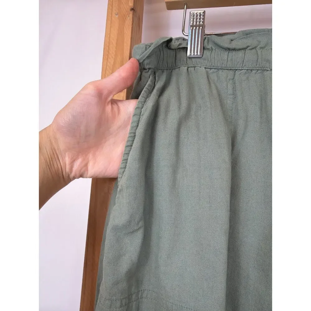 Caslon Green Linen Blend Front Slit Drawstring Waist Skirt Size S